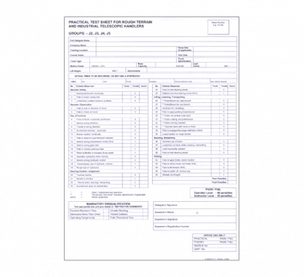 Telescopic Handler Test Sheets